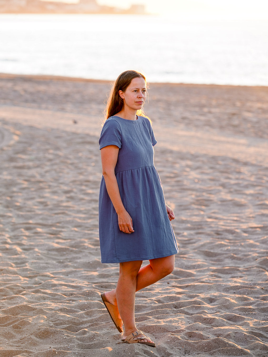 Women's muslin dress, Stormy blue – Unavaate
