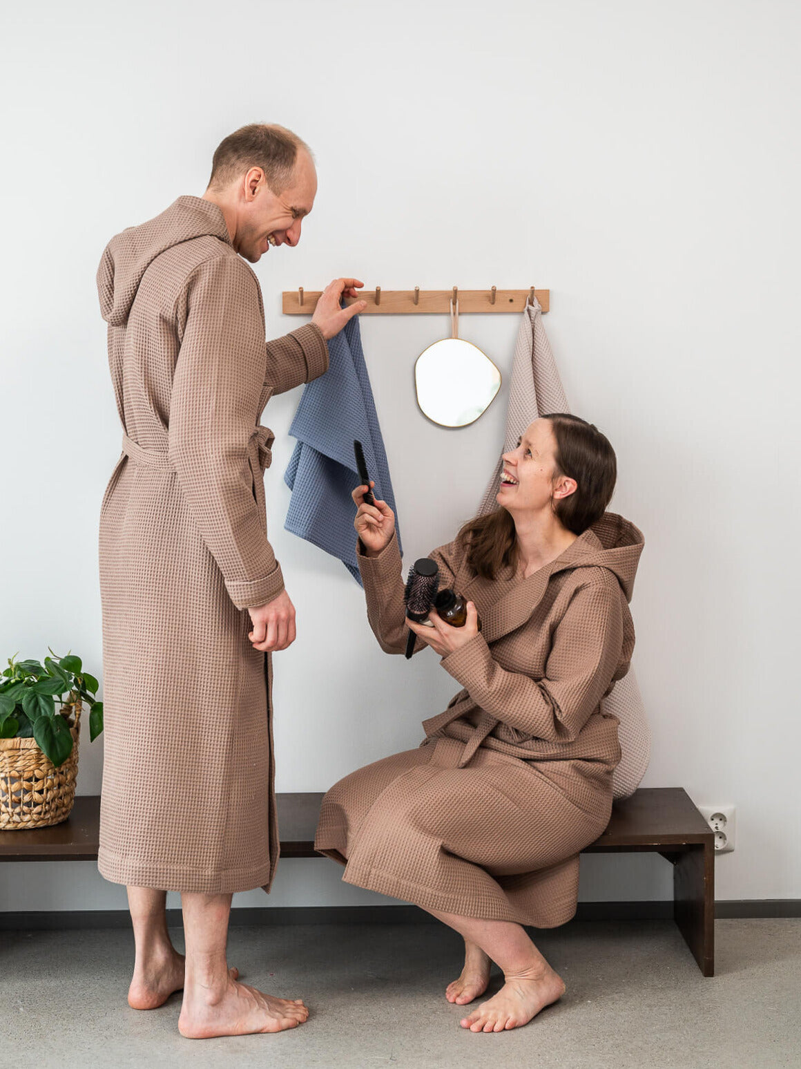 Women's waffle bathrobe, Brown