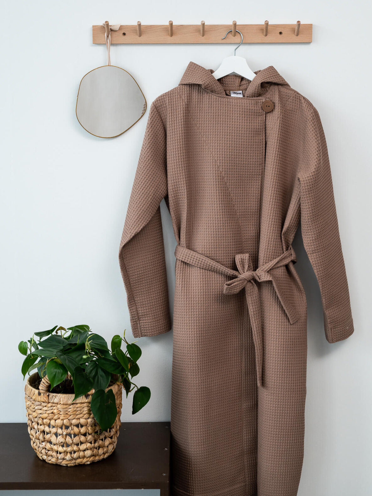 Women's waffle bathrobe, Brown