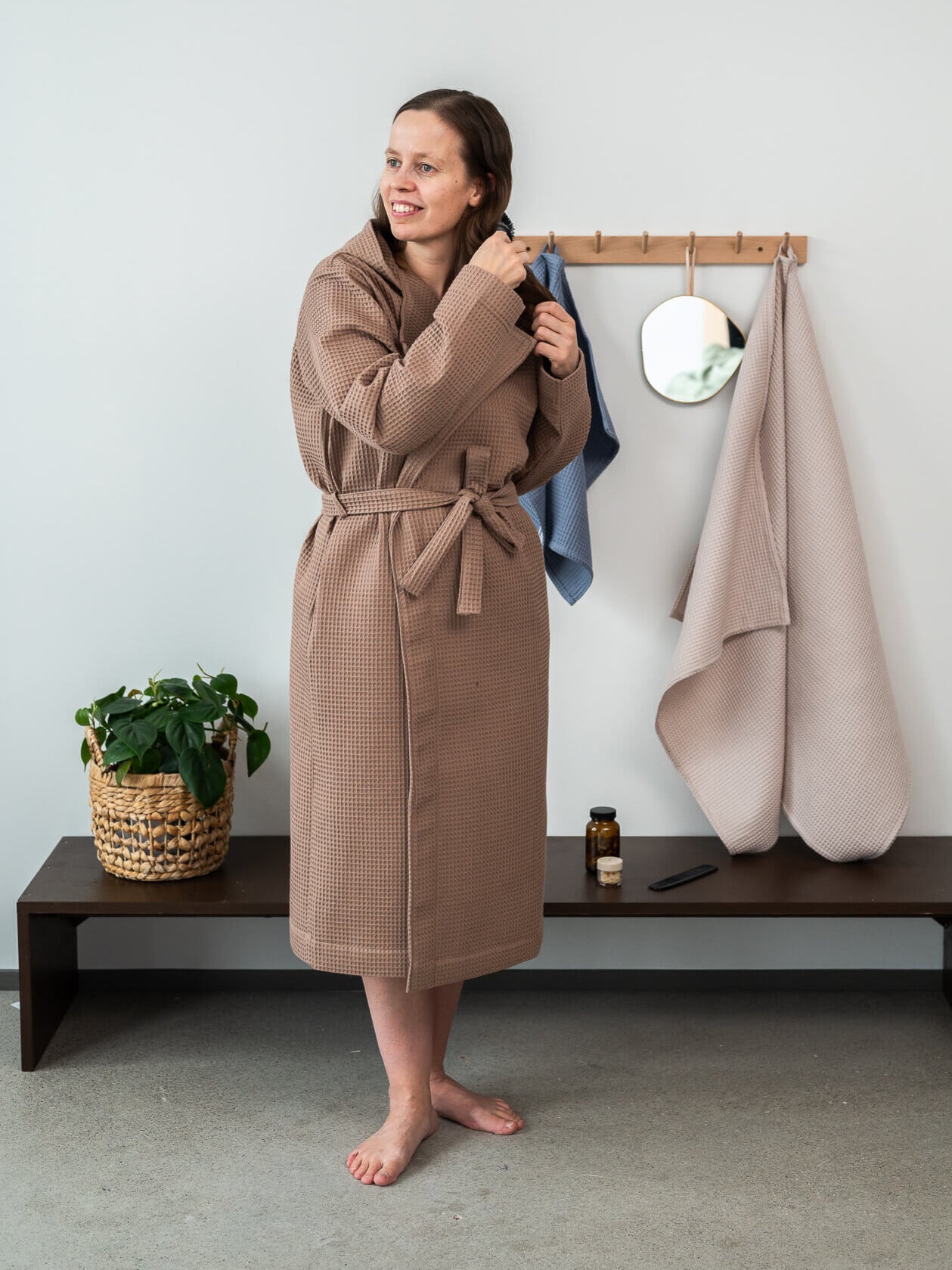 Women's waffle bathrobe, Brown