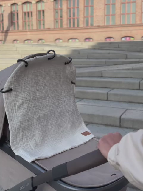 Barnvagnsgardin med logotyp i muslin, Elfenben