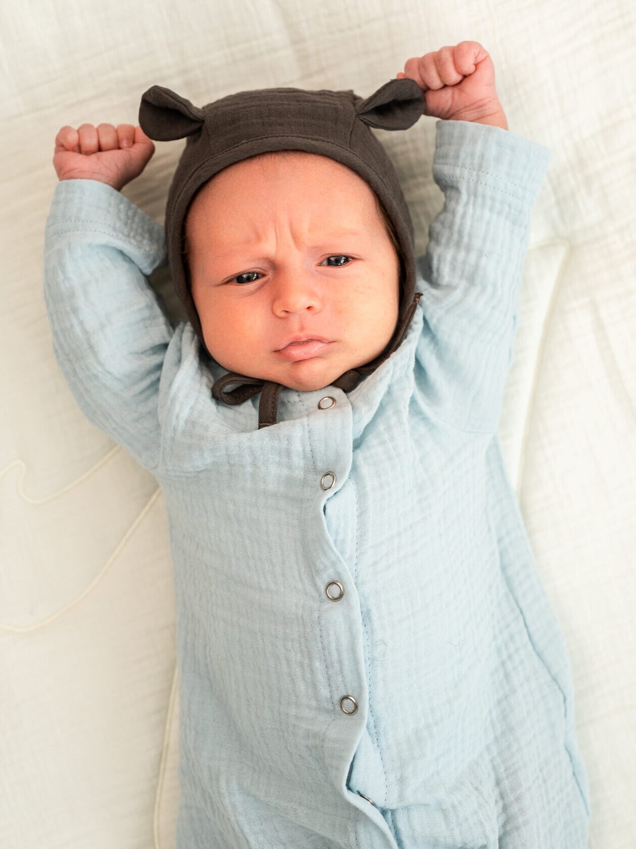 Una Musselin-Overall, Babyblau (langarm)