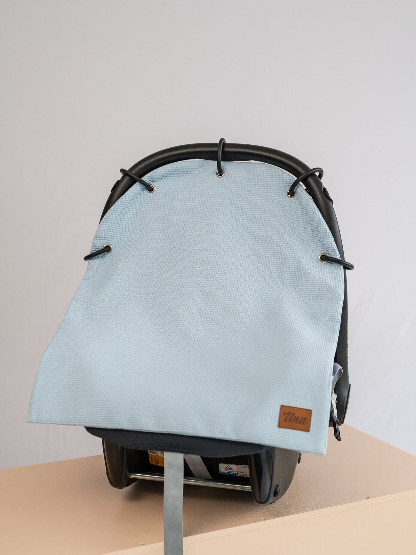 Våffelgardin för barnvagn med logo, Baby blue