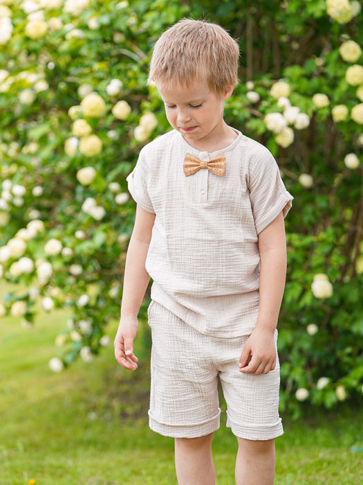 Asukuva_Harsopaita_shortsit_ruskea_paperinahka_rusetti