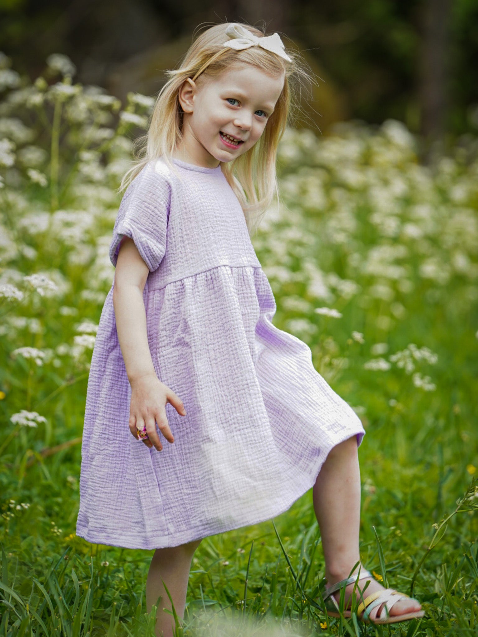 Soft Muslin Children's Dress, Lavender (lyhythihainen) – Unavaate