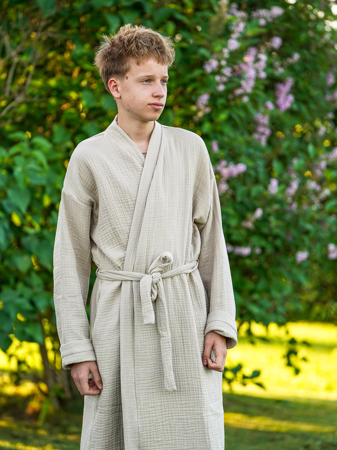 Men's Muslin Bathrobe, Olive