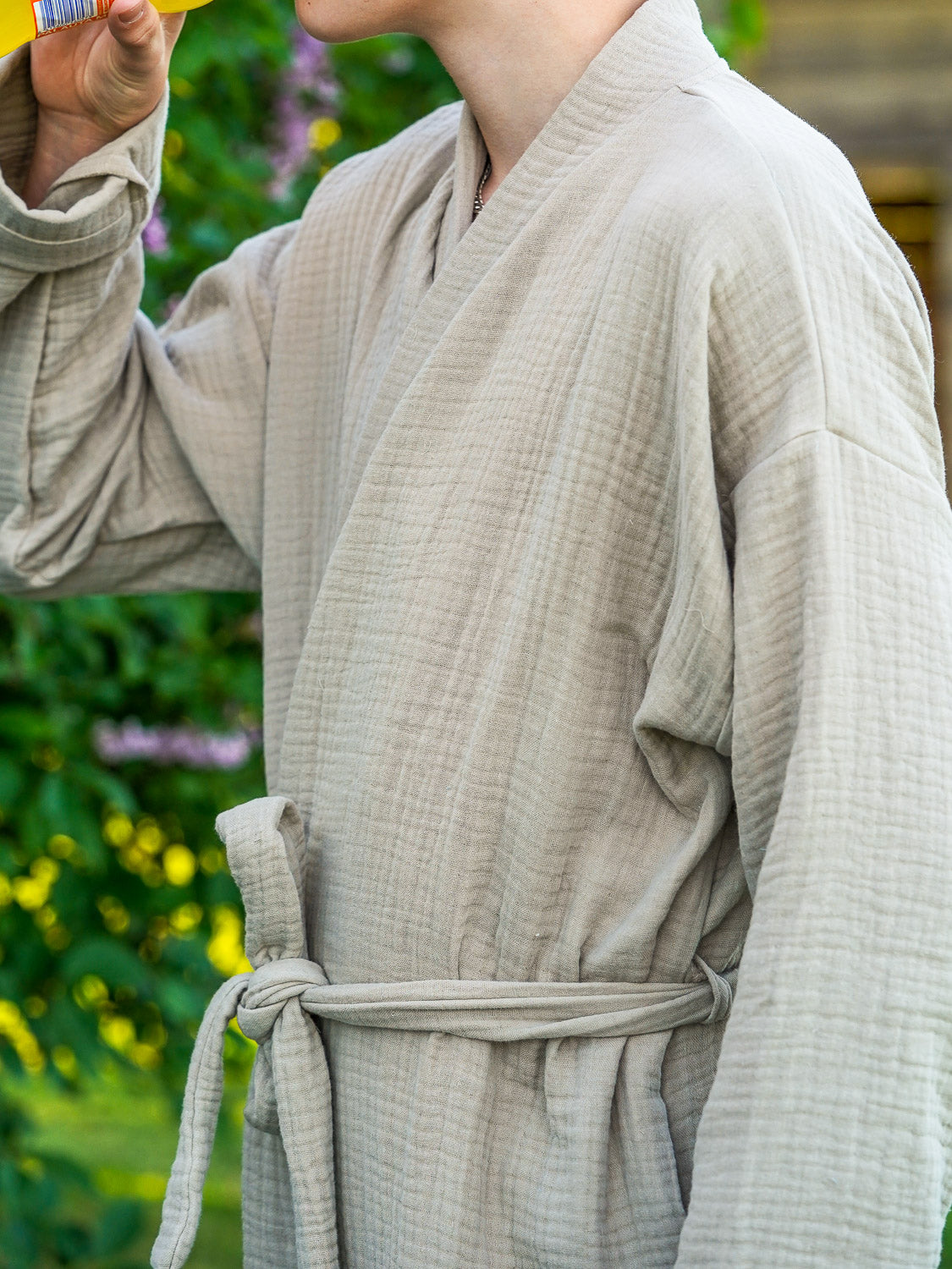 Men's Muslin Bathrobe, Olive