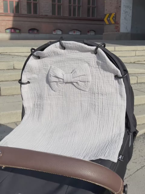Light Grey Muslin Stroller Cover with Bow