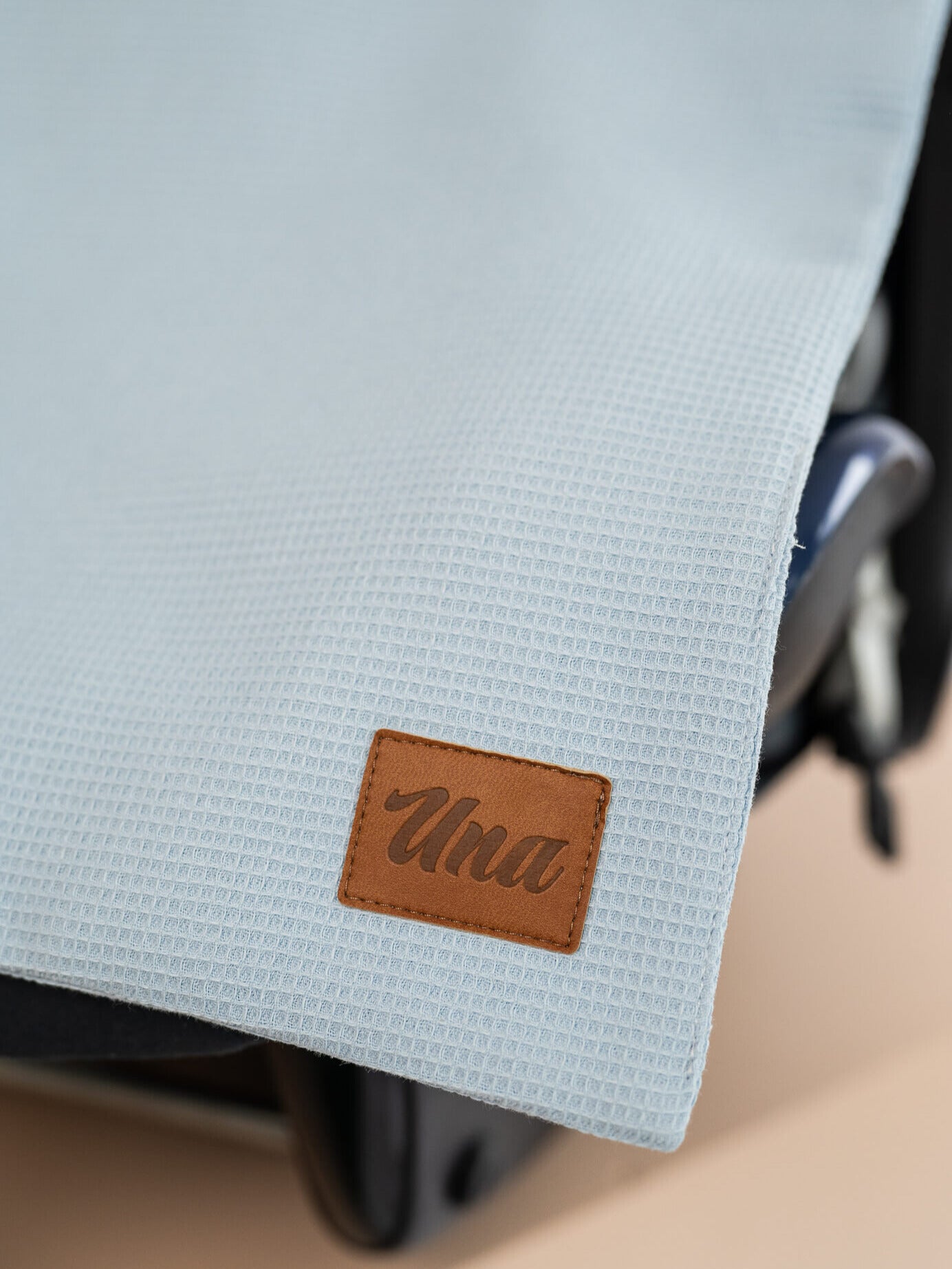 Våffelgardin för barnvagn med logo, Baby blue